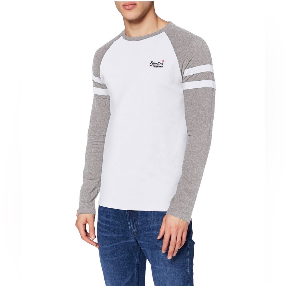 SUPERDRY Softball Ringer Top long sleeve Tee Organic Cotton, M, super soft! NWT
